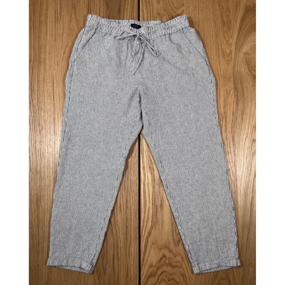 J.Crew Striped Linen Blend Pants Womens 6 Blue White Coastal Beachy Casual